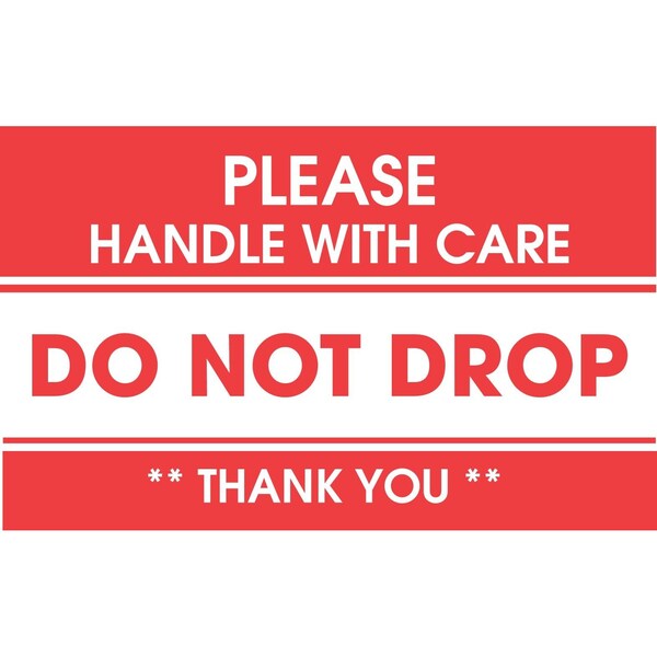 Decker Tape Products Label, DL1972, DO NOT DROP - PLEASE HANDLE WITH CARE, 2" X 3" DL1972 - main